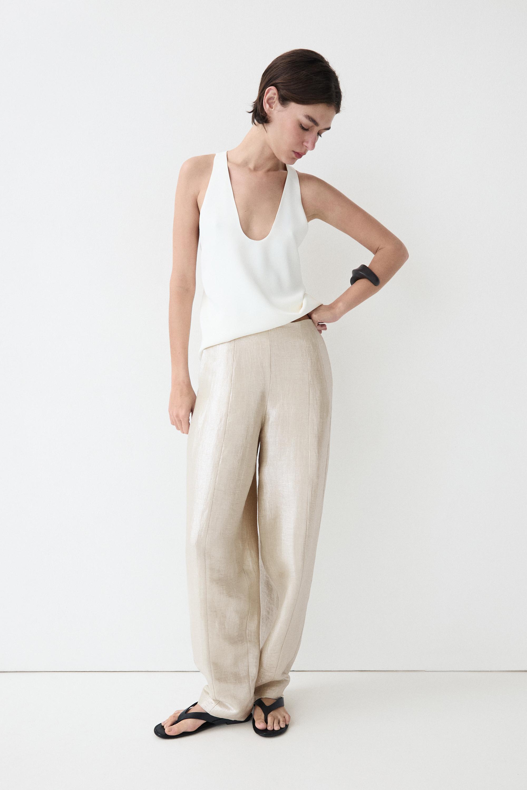 Flowing metallic linen trousers
